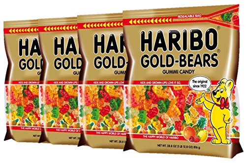 Haribo Gummi Candy Gold-Bears, 7.2 Pound RESEALABLE BAGS (4 x 28.8 Ounce)