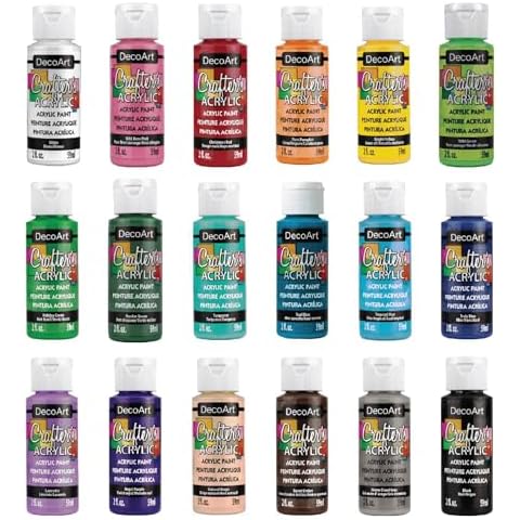 DecoArt Crafter’s Acrylic Paint Set, 18 (2 fl oz/59 ml) Assorted Matte Finish Colors, DIY Arts And Crafts Acrylic Paint, 36 Fl Oz(Pack of 1) Cover