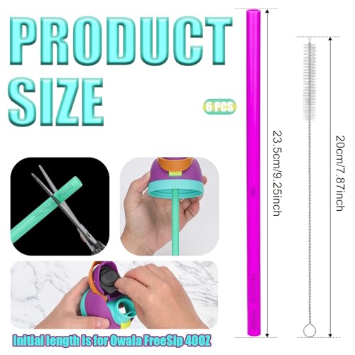 6pcs Straw Replacements for Owala FreeSip 24 oz 32 oz, with Brush, Plastic Tumbler Cup Straws Reusable With Scale Accessories Parts for Owala 14/19/24/32/40oz Stainless Steel Water Bottle (3 Colors) - Image 3