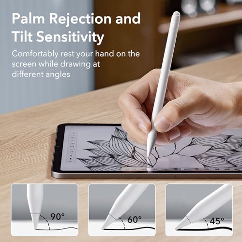 Image of ESR Stylus Pen for iPad, Magnetic Wireless Charging iPad Pencil, Digital Pencil Pro with Tilt Sensitivity and Palm Rejection for iPad Pro 12.9 /11, iPad Air 5 /4, and iPad Mini 6, White
