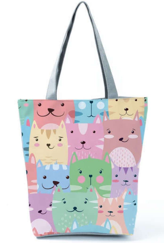 INNAnimals Bolso de mujer de lona de algodón, bolsa de la compra, bolsa de tela, Tote Bag con estampados de dibujos motivos animales