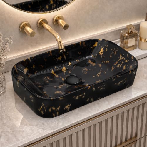 Image of Plantex Tabletop Wash Basin for Bathroom /Designer Ceramic Basin /Rectangle Countertop Wash Basin /Home /Office (21.5 x 14 x 4.5 Inch)