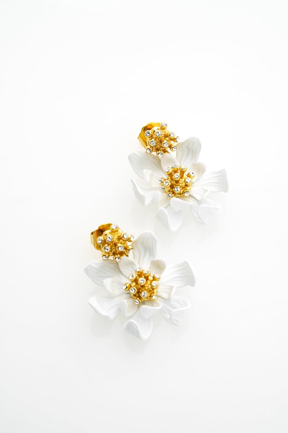 Ted Baker London Fulva Furled Flower Enamel Drop Earrings for Women (Gold/White & Crystal)