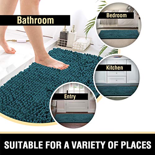 Bathroom Rugs Bath Mat Bath Rugs Bath Mats For Bathroom Non Slip Extra Thick Buncy Soft Chenille Bath Rug Fulffy Shag, Indoor Rug Runner Carpet For Entry Living Room (Dark Teal, Large 59" X 20") #TOP6