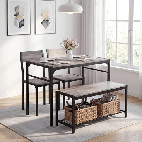 Cibert 4‑Piece Space‑Saving Dining Table Set with Storage Bench, Grey