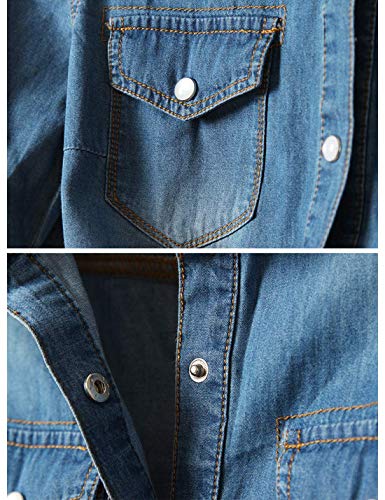 AMEBELLE Women's Roll Up 3/4 Sleeve Tie Front Knot Shirt Chambray Denim Crop Top4