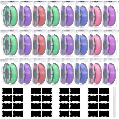 Blushtier 24 Pcs Large Filament Storage Box with Lids 3D Printer Dryer Clear Box Portable Storage with Label for 3D Printing Filaments Sealing and Protection 9.76 * 9.64 * 4.5inch