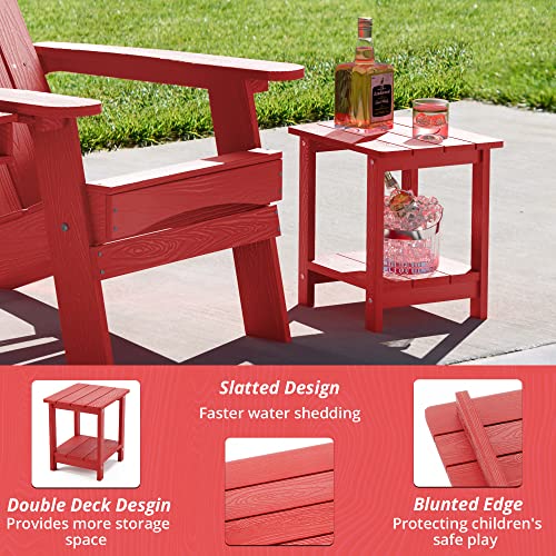 Lue Bona Adirondack Outdoor Side Table, 2-Tier Bright Red Poly Patio End Table Weather Resistant, Morden Side Table For Patio, Pool, Porch #TOP3