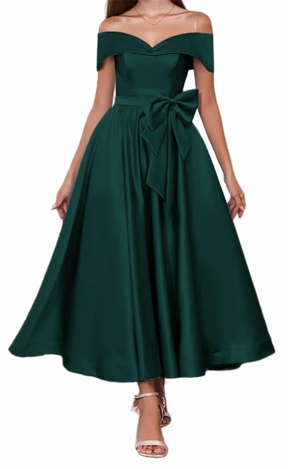 Wseyu Women's Peacock Off Shoulder Mother Of The Bride Dresses With Pockets Satin Formal Evening Prom Gown Tea Length Zmki401 Uk18