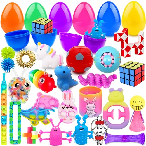 Edmirfun Huevos De Pascua Sorpresa,Huevos de Pascua de Plástico niños con Fidget Toy,Juguete Huevos Pascua Niños,Decoracion Pascua,Rellenos de Canastas de Pascua,Regalos Para Niños,Fiesta de Pascua