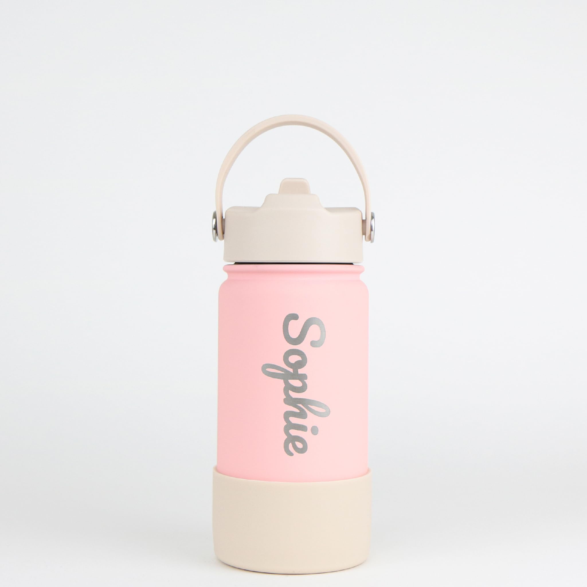 cribstar Personalised Water Bottle, Insulated Stainless Steel, Straw Lid, Laser Engraved Name, BPA Free, Leakproof (Peach [Vertical Engraving], 14oz/400ml)