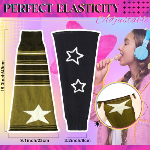 2 Pairs Star Y2k Leg Warmers for Girls Kawaii Harajuku Knitted Flared Leg Warmers Double-sided Skull Brown Goth Accessories Crochet Lolita Emo Gift for Women Daily Wear Party2