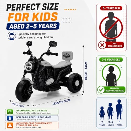 Image of Wishmaster Mini Harlay Electric Ride-On Bike for Kids | 6V Battery-Operated Motorcycle | Foot Accelerator | Suitable for Boys & Girls Aged 2-5 Years | Sturdy & Safe Toy Bike