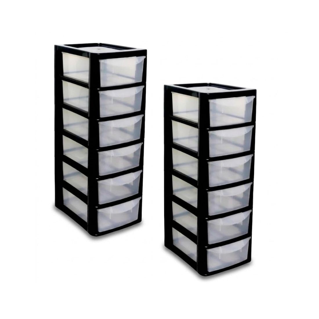 Khanary 6 Drawer Black Clear Plastic Storage Drawers Unit 6 Tier Small Mini Tower Homes, Kitchen, Schools, Offices Plastic Drawer Organizer Desktop Table Top Drawers Stationary 26Dx19wx60h (2, )