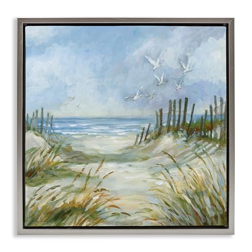 Stupell Industries Pathway Beach Grasses Gray Framed Floater Canvas Wall Art Design by Susan Winget, 18 x 18