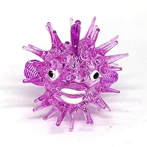 ZOOCRAFT Blown Glass Figurines Purple Puffer Fish Tiny Aquarium Miniature Handmade D?cor