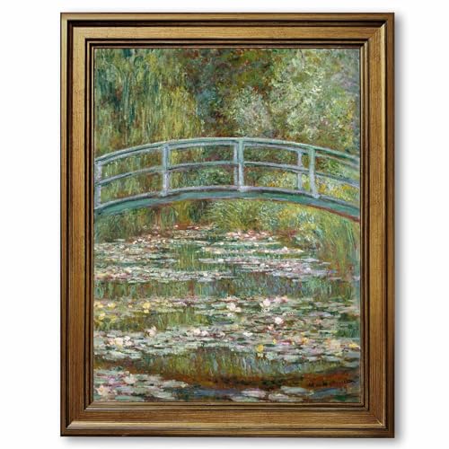 Gold Framed Bridge over a Pond of Water Lilies by Claude Monet Poster Impressionist Wall Art Prints Classic Nature Landscape Oil Painting Reproduction French Canvas Pictures Artwork Decor 12x16inch