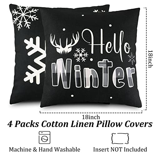 Housse de coussin bohème Noël lot de 4 en coton-lin 45x45 cm sapin blanc