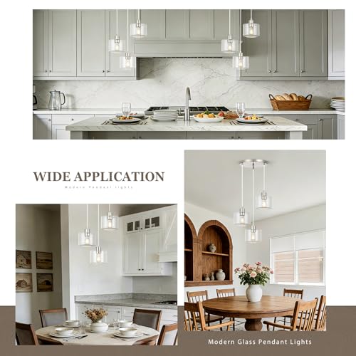 Osimir Brushed Nickel Dining Room Chandelier Light Fixture, 3-Light Pendant Lighting with Clear Glass, Modern Kitchen Island Cluster Hanging Pendant Lights for Kitchen Dining Room, OS-YQ8153-3BNC by Osimir - Used condition - Image 4