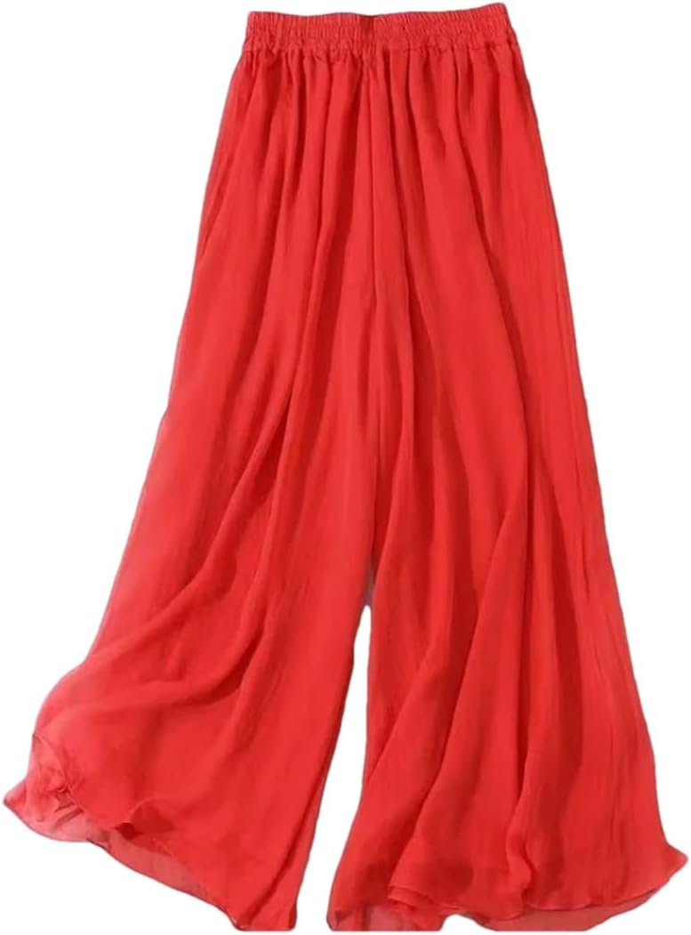 Women Two Layer Dance Practice Clothes Loose Dancing Pants Summer Chiffon Wide Leg Yoga Pants Dancer Trousers