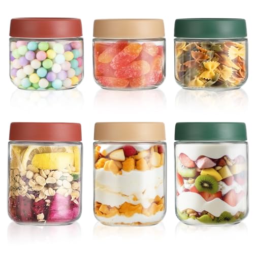 Windfromort Tarros Cristal – Overnight Oats Jar – Frascos De Vidrio Con Tapa – Botes Cristal Con Tapa Reutilizables 6 Piezas, Para Yogur, Ensaladas, Mermeladas, Chutney (3 x 500ml + 3 x 350ml)