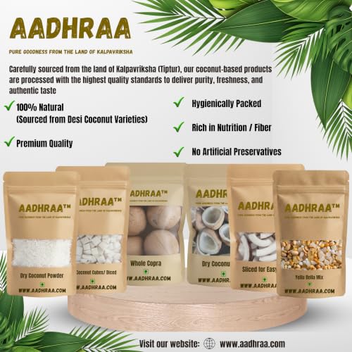 Image of AADHRAA Premium Tiptur Dried Coconut | Dry Coconut Sliced Pieces | Naturale Dry Coconut(Copra) | Naturally Dried Narial | Pesticides Free | Nutrient Rich (300 g)