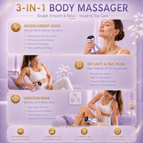 Image of 4-in-1 Lymphatic Drainage Massager - Anti Cellulite Massage Tool with Heating /Vibration /Red Light /Microcurrent,Body Sculpting Machine for Legs /Belly /Back /Hips /Reduce Stretch Marks & Cellulite