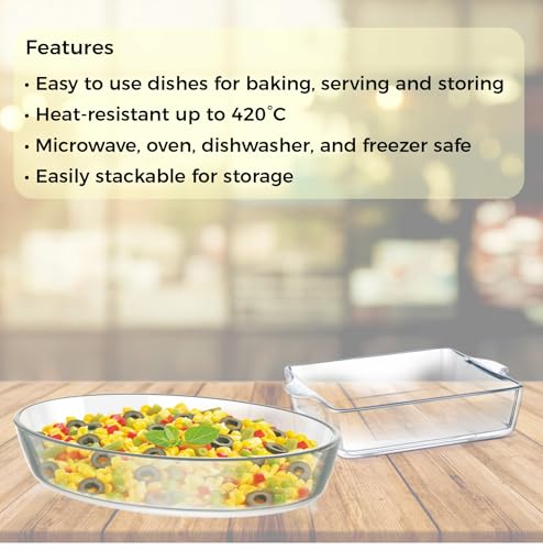 Image of Signoraware Bake 'N' Serve Borosilicate Glass Dish Set| Microwave Safe| Baking & Serving| Crack Resistant| Reheating Food| Ideal Gifting Set (700ml + 500ml| Set of 2| Clear)
