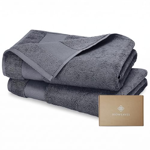 BIOWEAVES 100% Organic Cotton 700 GSM Plush Bath Towels 30" x 58" GOTS Certified - Charcoal, Pack of 2