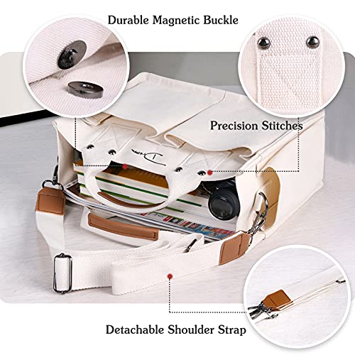 PORRASSO Women Shoulder Bag Casual Handbag Ladies Large Crossbody Bag Canvas Tote Bag for Travel Shopping Daily Use White4