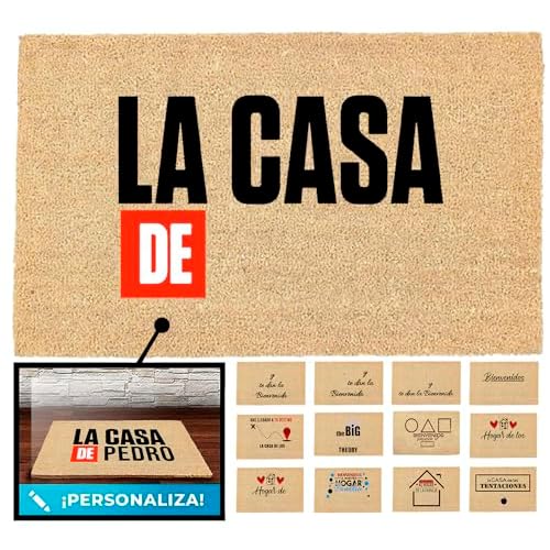LucaHome - Felpudo Entrada Casa Personalizado Antideslizante - Originales de Coco 33x60cm (Casa Papel)