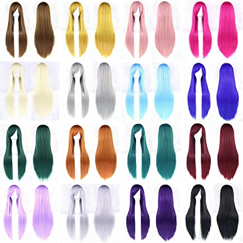 Peruca de cabelo cosplay de 80 cm longa reta franja franja cabelo anime peruca cor RPG para festa