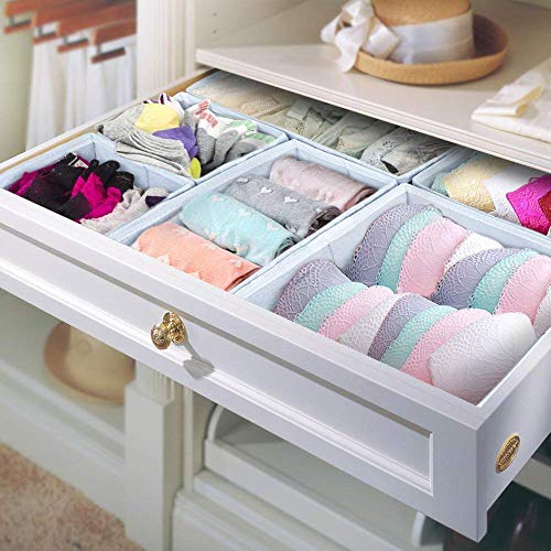 Image of House of Quirk Non-Woven Foldable Cloth Storage Box Closet Dresser Drawer Organizer Cube Basket Bins Containers Divider with Drawers for Underwear, Bras, Socks, Ties, Scarves, Set of 6 (Maroon Motif)