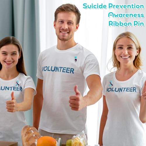 30Pcs Suicide Prevention Awareness Ribbon Pin, Semicolon Mental Health Suicide Prevention Awareness Lapel Pins, Suicide Awareness Bulk Metal Purple and Teal Ribbon Pin Souvenir Series Gifts4