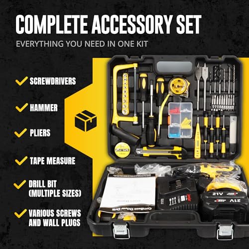 21V Cordless Drill Set with 86 Tools – Jamjar DIY Kit with 2 Batteries & Case 7 21V Cordless Drill Set with 86 Tools – Jamjar DIY Kit with 2 Batteries & Case - Image 7