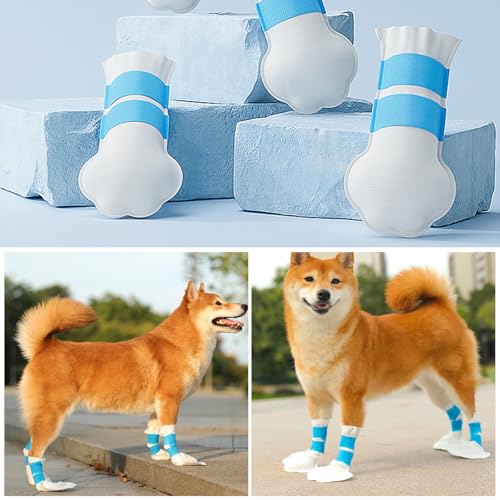 CutitiUU 20 Stück Einweg-Hundeschuhe für verletzte Pfoten,20er Pack Hundeschuhüberzüge,1 Rolle Verbandsmaterial gratis,verstellbare Einweg-Hundesocken,Haustierbandagen für Hunde