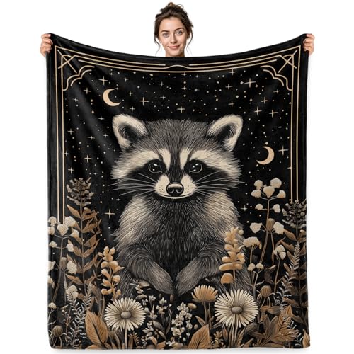 Jekeno Raccoon Gifts Blanket Celestial Starry Moon Throw Blanket