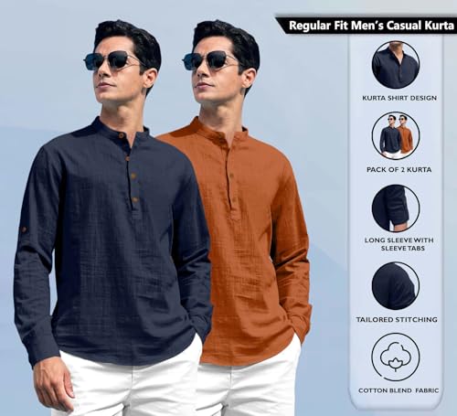 Image of Zombom Men's Kurta || Chinese Collar Long Sleeves || Straight Hip Length Kurtas || Short Kurta for Men || for Festival || Function || Occasion Wear Fancy Kurta for || Best Gifts for Men