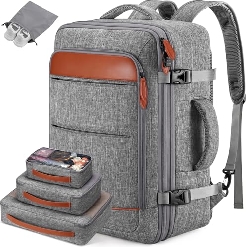 Bagsure Travel Backpack Carry On Backpack 42L Flight Approved, Expandable Laptop Backpack with Packing Cubes & Shoe Pocket, Water Resistant Luggage Backpack for Men Women, Large Backpack 20 * 14 * 7'