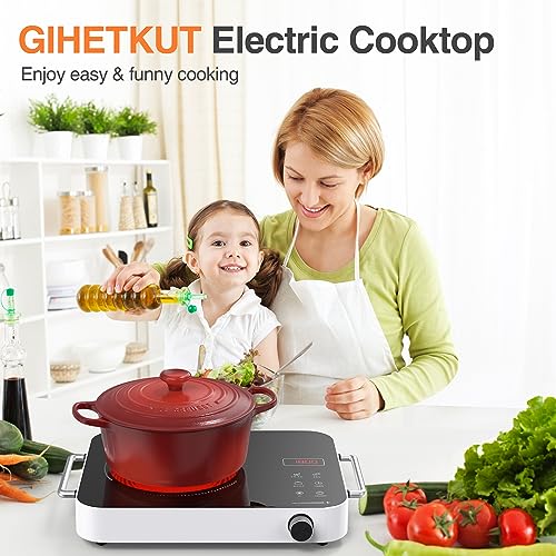 Gihetkut Electric Cooktop Single Burner, 1800W 110V Electric Stove Top With Knob Control, Portable Induction Cooktop With 2 Handle, Hot Plate With Double Ring Heating, 4 Hours Timer thumb #6