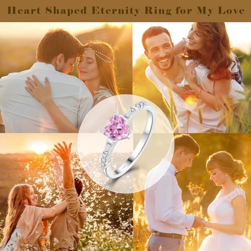 Heart Promise Rings for Her 925 Sterling Silver Heart Shape Cubic Zirconia Engagement Wedding Bands for Women Size 5-104