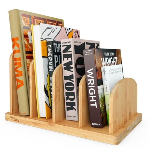 Cook Book Organizer, Recipe Book Holder Rack, Tabletop Stand for Convenient Cookbook Storage, Vertical 4 Tier Cook Book Stand Kitchen, Binder Holder for Desk & Countertop (Bamboo)