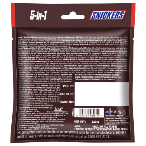 Image of Snickers Variety Pack | Assorted Bars | Peanut, Almond, Butterscotch & Berry Whip | Pack of 3 | 110g