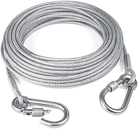 Tresbro 30FT Reflective Dog Tie Out Cable for Dogs Up to 250 Pounds, Steel Wire Dog Leash Cable with Stainless Dual Fix Buckle, Lightweight and Durable, Dog Chains Outside for Outdoor,Yard,Camping