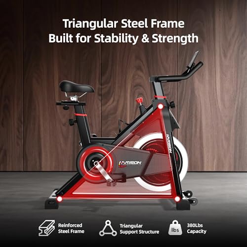 Image of HARISON Exercise Bike for Home, Magnetic Indoor Cycling Bike with Quiet Dual-Belt Drive, 380 LB Capacity Exercise Bike, Adjustable Resistance Stationary Bike with Push-to-Stop, App Compatible