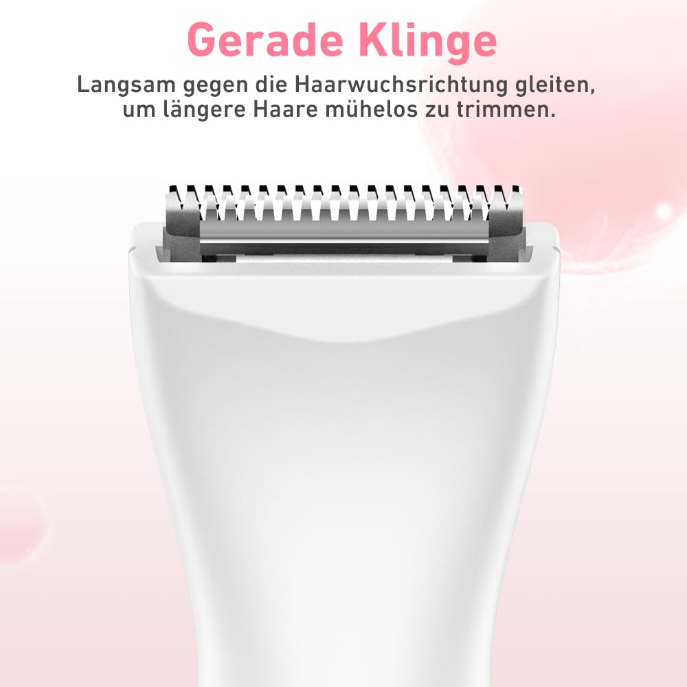 Intimrasierer Damen 2-in-1, Bikini Trimmer mit Präzisionstrimmer und Folienrasierer, Für Intimbereich und Schamhaar, USB-C Akku, Kabellos, Für Empfindliche Haut