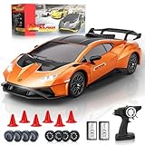 LUXOS RC Lamborghini Remote Control Car, 1:18 Scale Officially Licensed Lamboghini Toy Car, Cool RC Cars Toys for 4 5 6 7 8 9 10 11 12 Year Old Boys Kids Adults Gifts,15km/h Fast RC Drift Car (Orange)