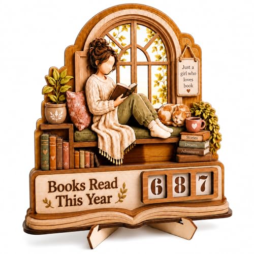 Book Lover Gifts for Women Books Read This Year Counter Plaque Wooden Reading Tracker Sign Bookshelf Decor Library Decor Bookish Gifts for Readers Bookworm gift