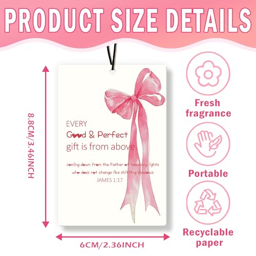 Image of Pink Christian Car Air Freshener 4Pcs, Girly Bow Air Freshener for Car Interior Closet Drawer Books, Cute Preppy Christian CarMirror Decor Hanging, Pink Girly Bow CarAccessories for Women