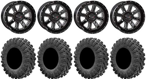 Bundle - 9 Items: System 3 St-4 Black 14" Wheels 32" Motoravage Tires [4X137 Bolt Pattern 12Mmx1.5 Lug Kit] #TOP15